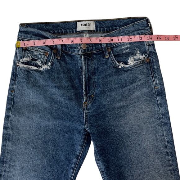 Agolde Dark Blue Denim Toni Mid Rise Straight Ankle Distressed Jeans Size 27 - Picture 6 of 10